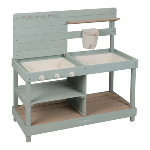 Little Dutch houten buitenkeuken in mint voor in de tuin, verkrijgbaar bij De Gele Flamingo.