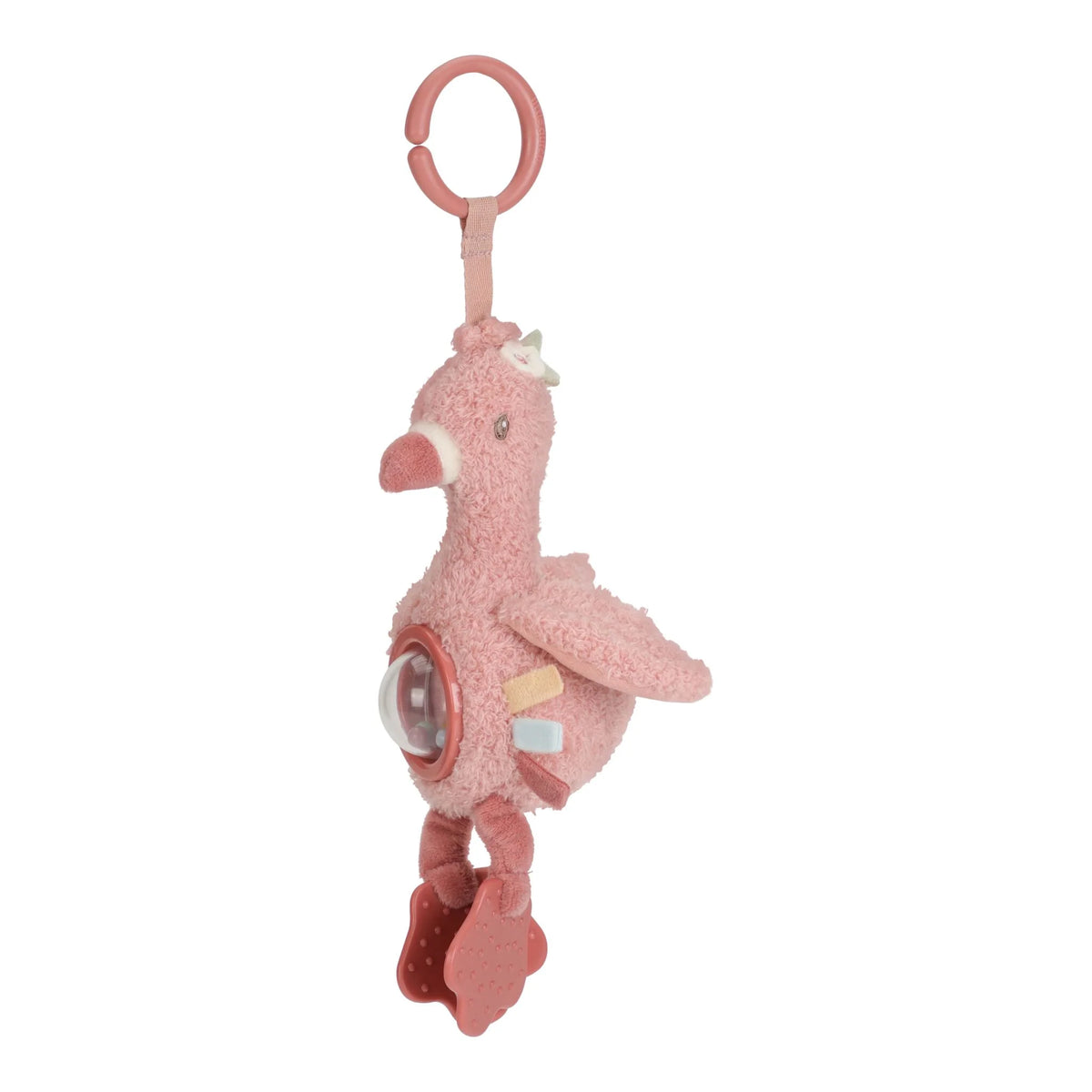 Little Dutch activiteitenhanger Safari Friends Flamingo roze met spiegeltje, De Gele Flamingo.