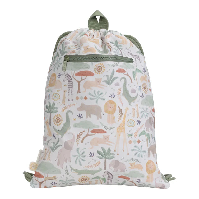 Little Dutch zwemtas en turnzak met Safari Friends print, te koop bij De Gele Flamingo.
