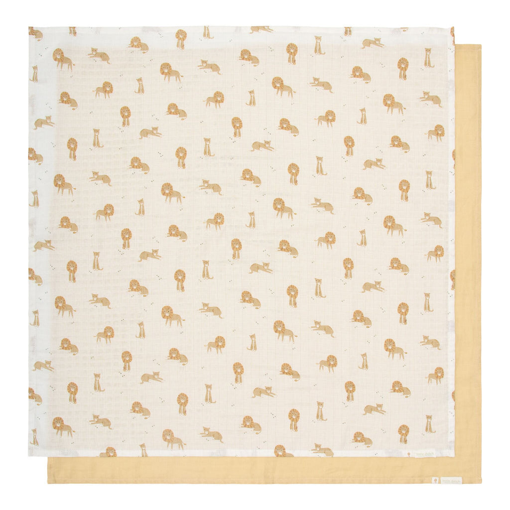 Little Dutch Swaddle Set Hydrofiele Doeken Safari Leo, de doeken van de set naast elkaar