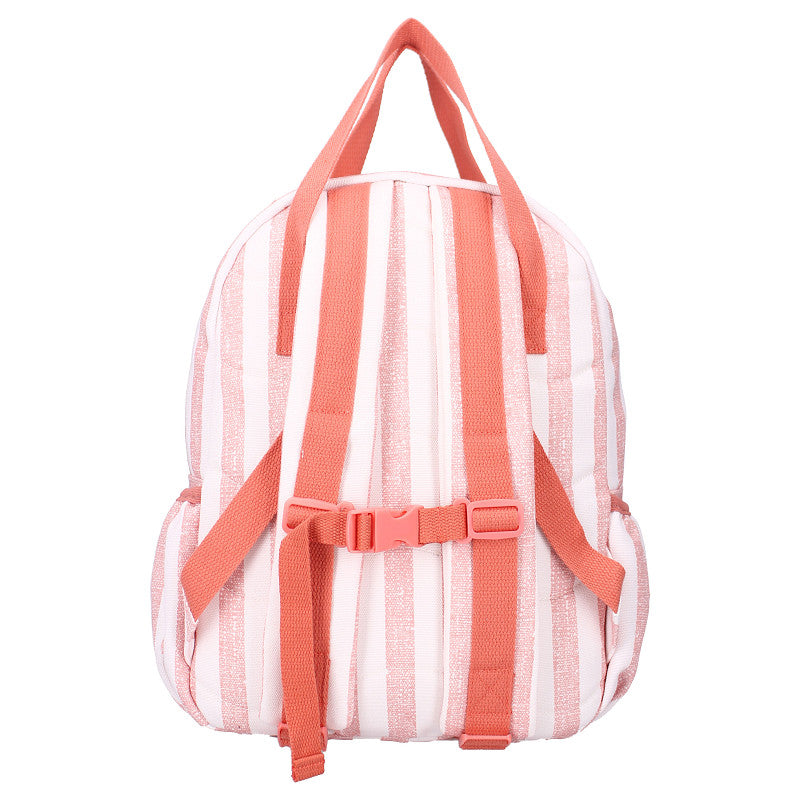 Kidzroom rugzak Stripe Frenzy Pink, achterzijde met schouderbanden