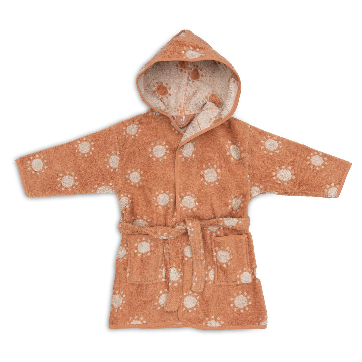 Jollein Badjas Badstof Jacquard Sun met capuchon die de haartjes meedroogt, bij De Gele Flamingo.