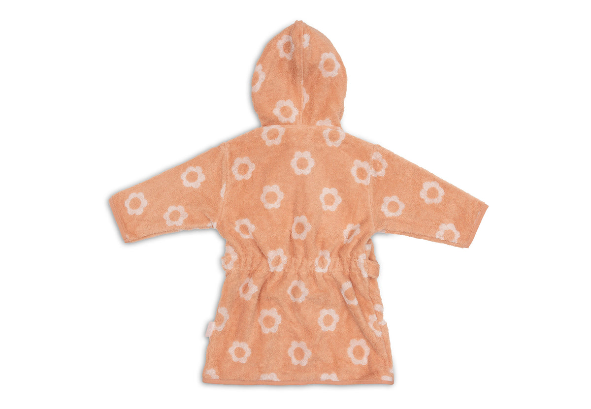 Jollein Badjas Badstof Jacquard Flower met capuchon voor warme, snel drogende haartjes, De Gele Flamingo.