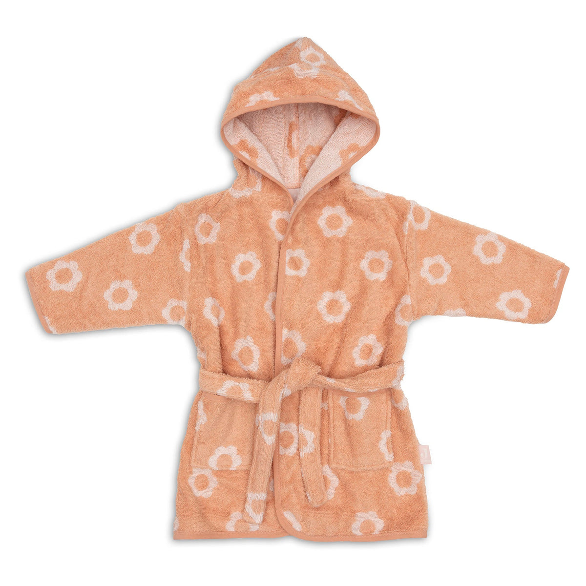 Jollein Badjas Badstof Jacquard Flower met capuchon voor warme, snel drogende haartjes, De Gele Flamingo.