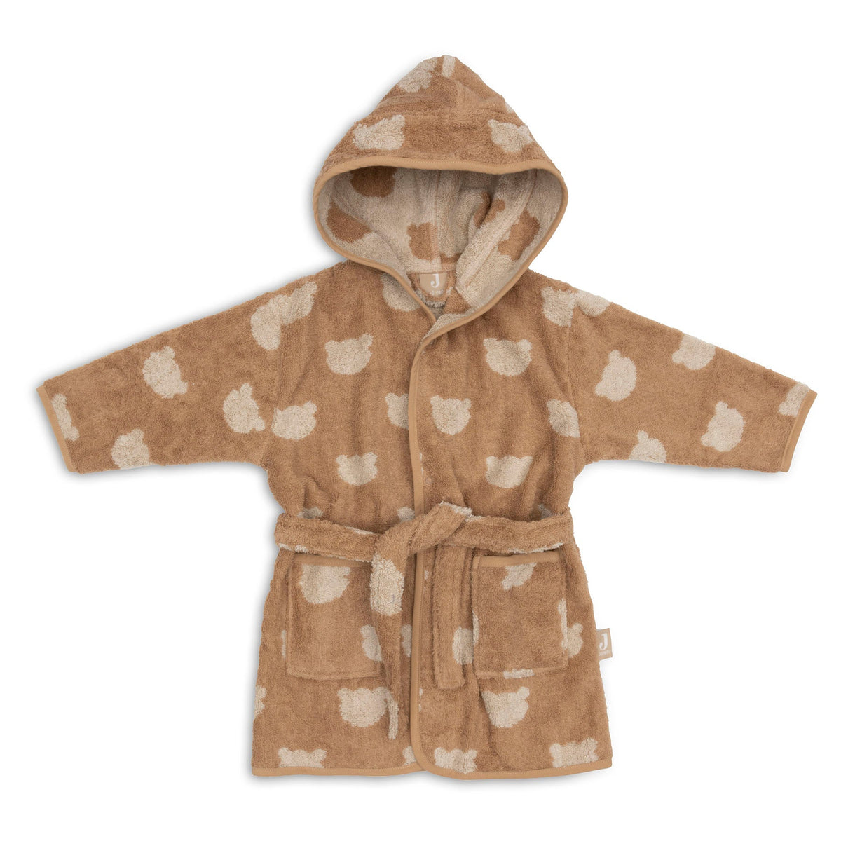 Jollein Badjas Badstof Jacquard Teddy Bear met capuchon die de haartjes meteen meedroogt, De Gele Flamingo.