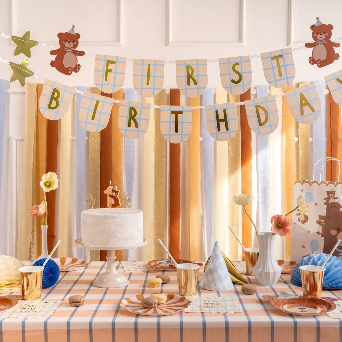 Slinger Teddy Bear Party van Party Deco met sterren en ballonnen, van stevig papier, bij De Gele Flamingo.