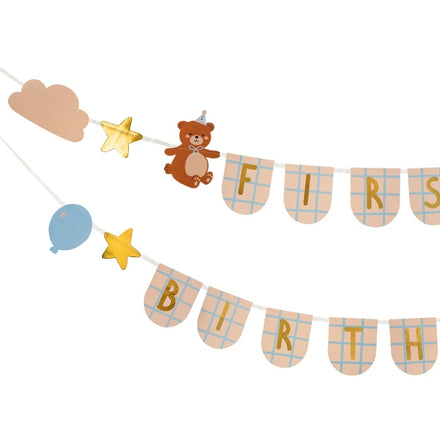 Party Deco Teddy Bear Party slinger, eenvoudig op te hangen voor het eerste feestje, bij De Gele Flamingo.