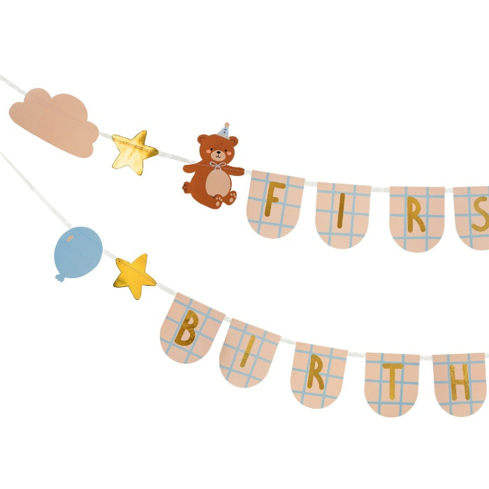 Party Deco Teddy Bear Party slinger, eenvoudig op te hangen voor het eerste feestje, bij De Gele Flamingo.
