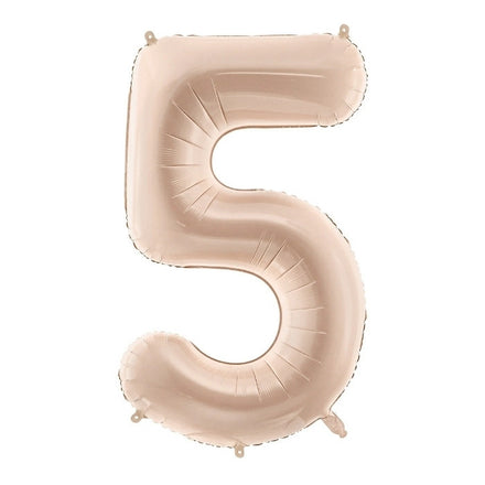 Party Deco folieballon van 72 cm met cijfer 5 in pastel beige, feestdecoratie bij De Gele Flamingo.