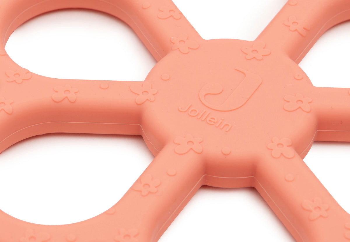 Jollein Bijtring Siliconen Flower Coral Rose in de vorm van een bloem, De Gele Flamingo.