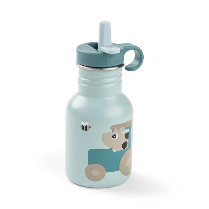 Done By Deer drinkfles RVS Tiny Farm Blue vooraanzicht print