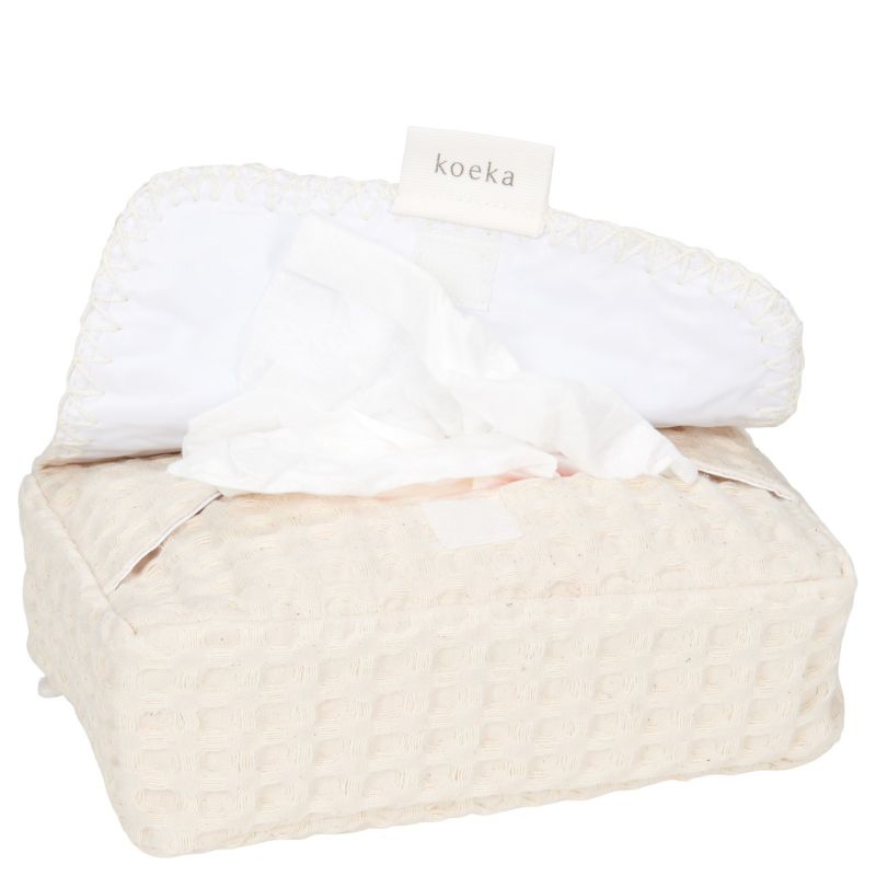 Koeka hoes voor babydoekjes Antwerp in Natural, knuffelzachte cover van De Gele Flamingo