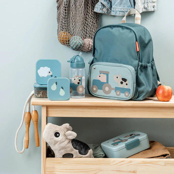 Done By Deer drinkfles met rietje Tiny Farm Blue vooraanzicht