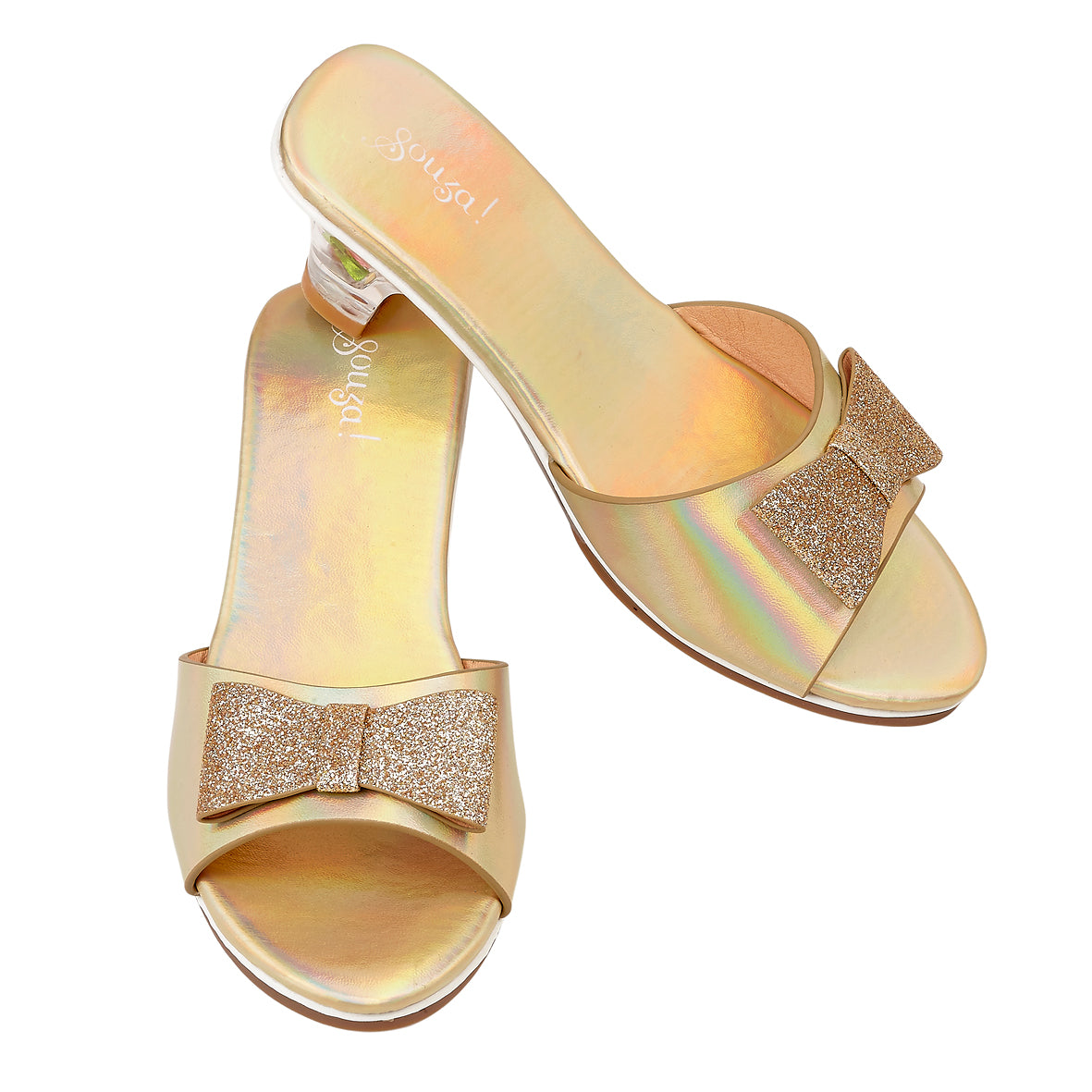 Souza Slipper Hak Ice Queen in gold metallic maat 27/28, verkleedslippers met hakje voor kinderen