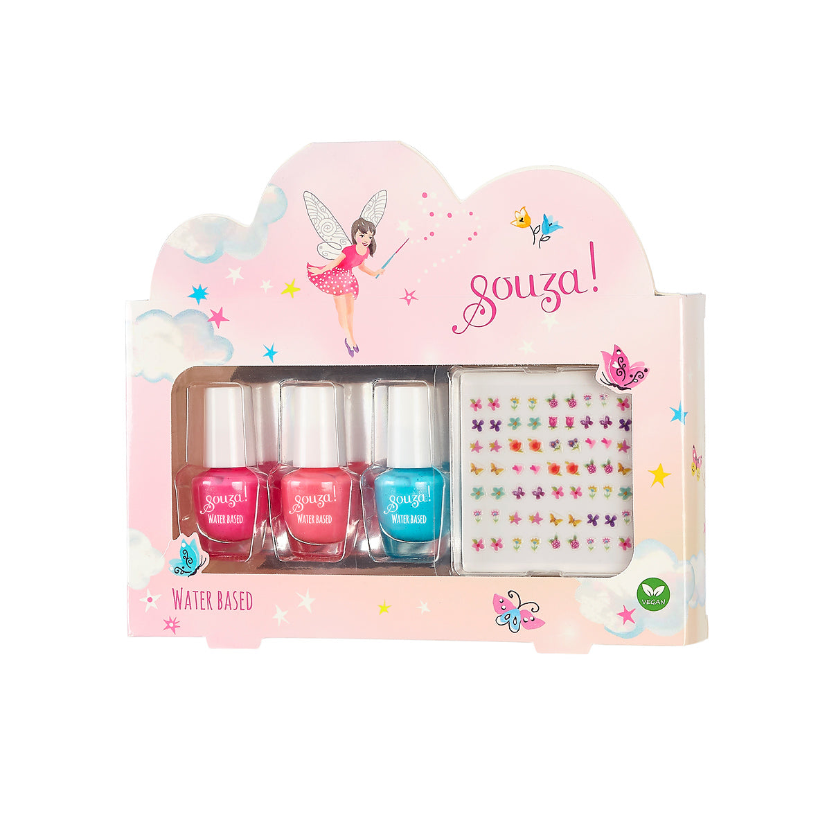 Souza set van 3 nagellakjes met stickervel voor kinderen, vooraanzicht