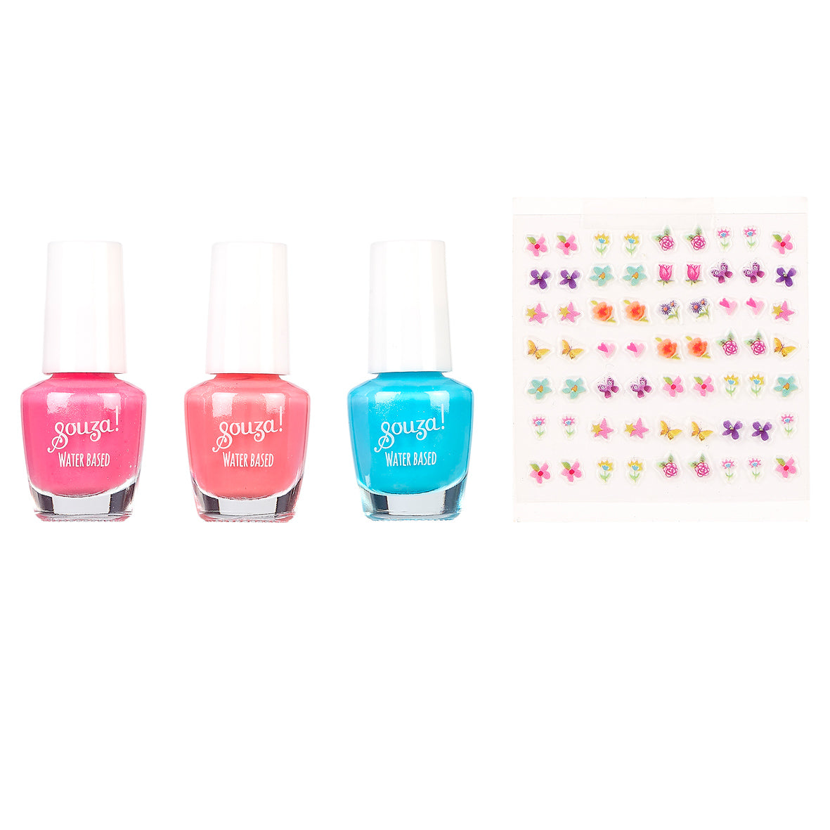 Souza set van 3 nagellakjes met stickervel voor kinderen, vooraanzicht