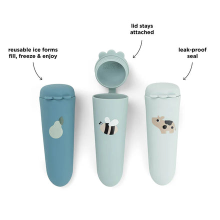 Done By Deer Silicone Ice Pops Tiny Farm Blue in zacht, knijpbaar silicone van 60 ml, bij De Gele Flamingo.