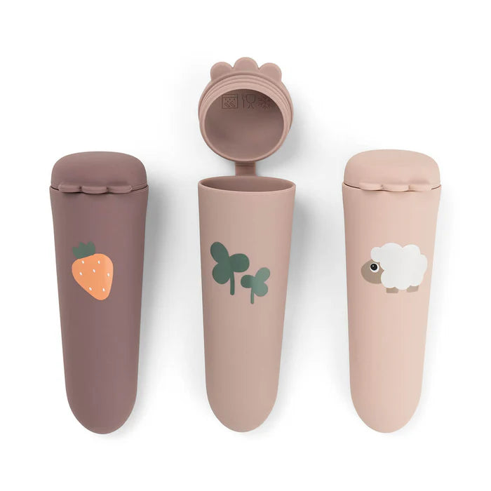 Done By Deer Silicone Ice Pops Tiny Farm Powder, 3 herbruikbare ijsvormen, te koop bij De Gele Flamingo.