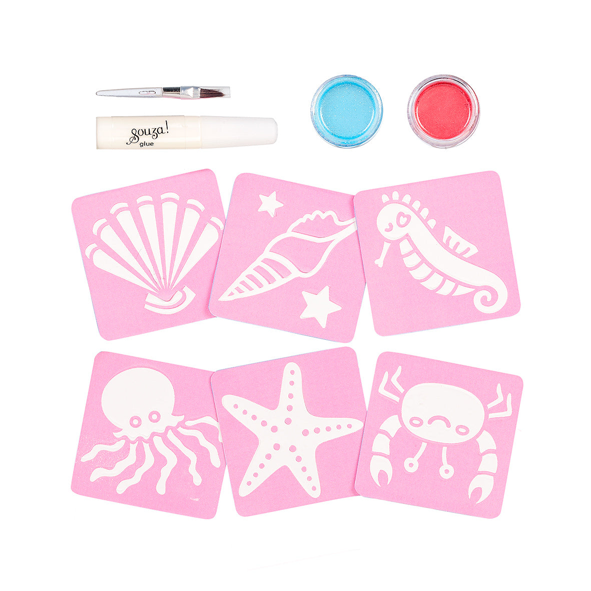 Souza glitter tattoo set Zee met glinsterende zeediertjes op waterbasis