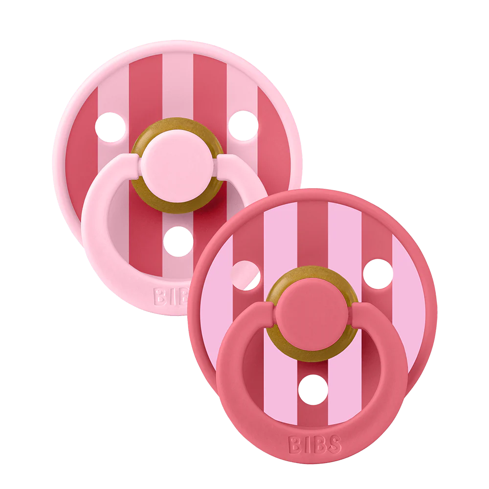 BIBS fopspeen Size 1 latex rond in Baby Pink en Coral Mix, 2 pack bij De Gele Flamingo