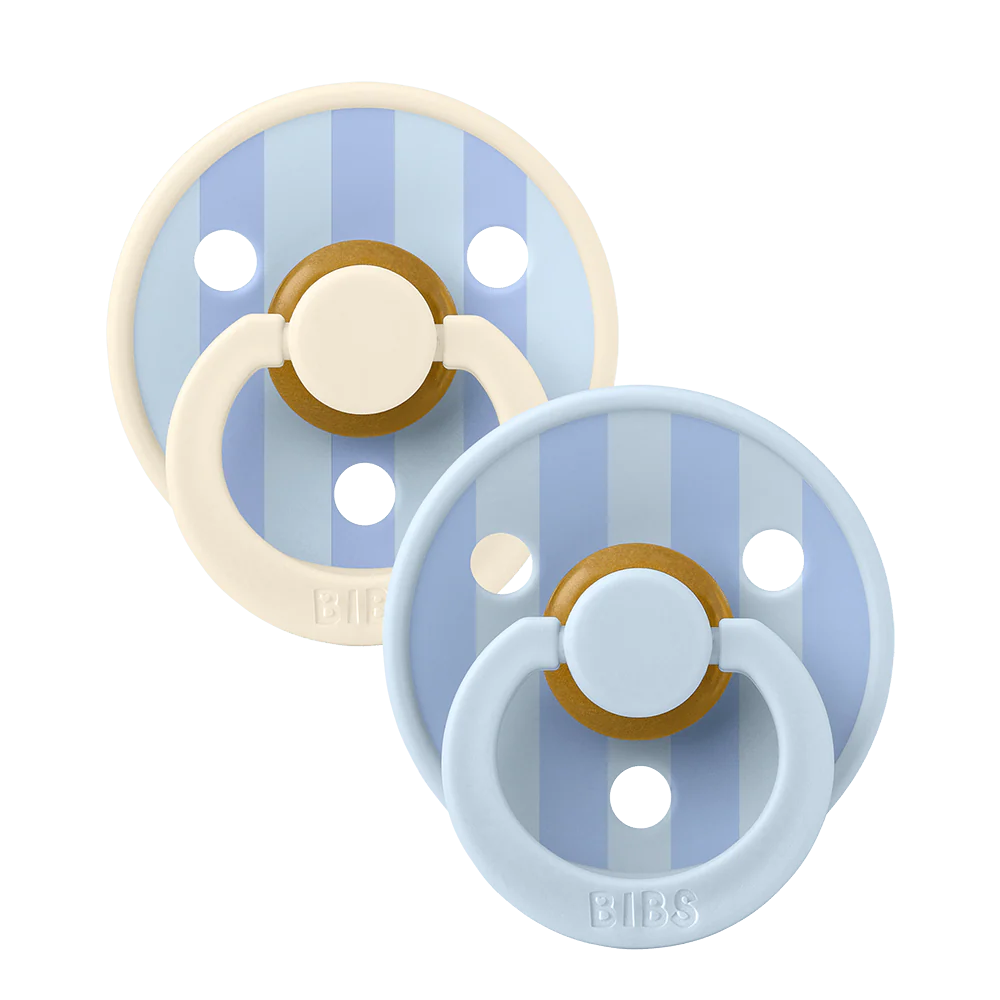BIBS fopspeen Size 2 latex rond in Baby Blue en Dusty Blue, 2 pack bij De Gele Flamingo