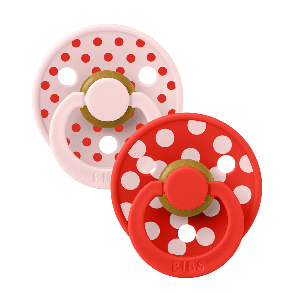BIBS fopspeen latex anatomisch in Blossom en Candy Apple, 2 pack, te koop bij De Gele Flamingo.