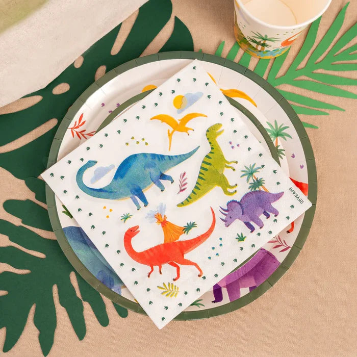 Oh Yeah kartonnen bordjes baby dino's, 6 stuks met diameter 23 cm, bij De Gele Flamingo