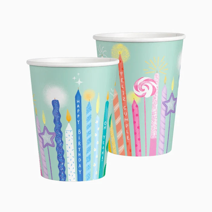Oh Yeah kartonnen bekers Birthday Candles, set van 10, bij De Gele Flamingo