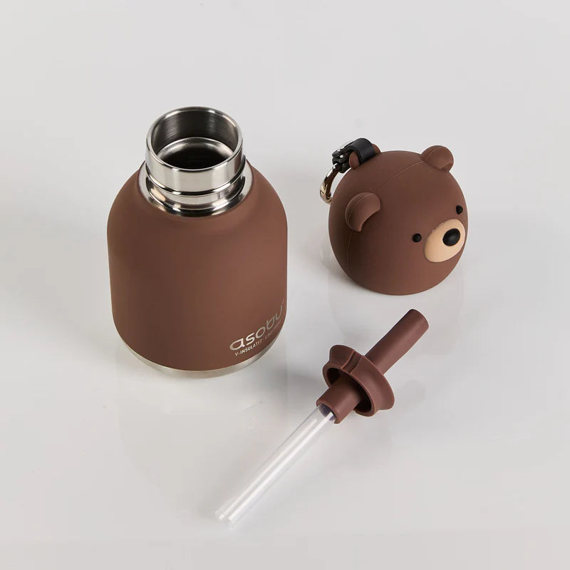 Asobu Mini Bestie drinkfles sleutelhanger van 200 ml met beer karakter-head, bij De Gele Flamingo.