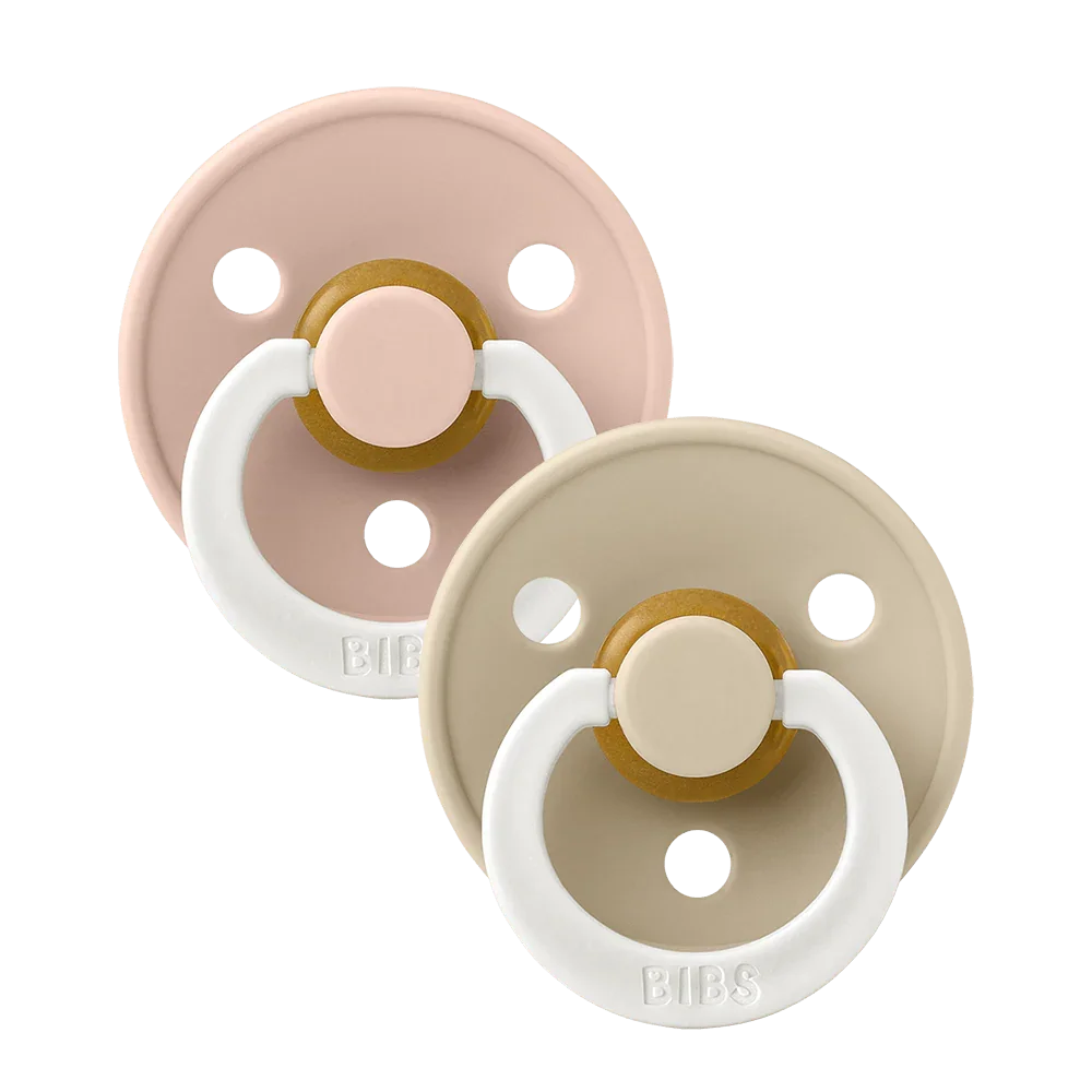 BIBS fopspeen symmetrisch met natuurlijk rubberlatex speen, Glow in the Dark in Blush en Vanilla, bij De Gele Flamingo