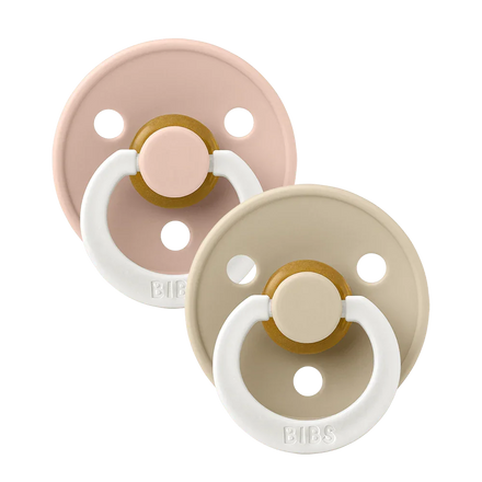 BIBS fopspeen symmetrisch met natuurlijk rubberlatex speen, Glow in the Dark in Blush en Vanilla, bij De Gele Flamingo