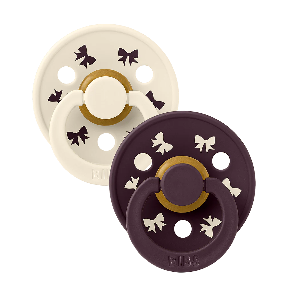 Bibs Fopspeen Size 2 Latex Rond Studio 2 Pack | Holiday Bow Ivory/Plum
