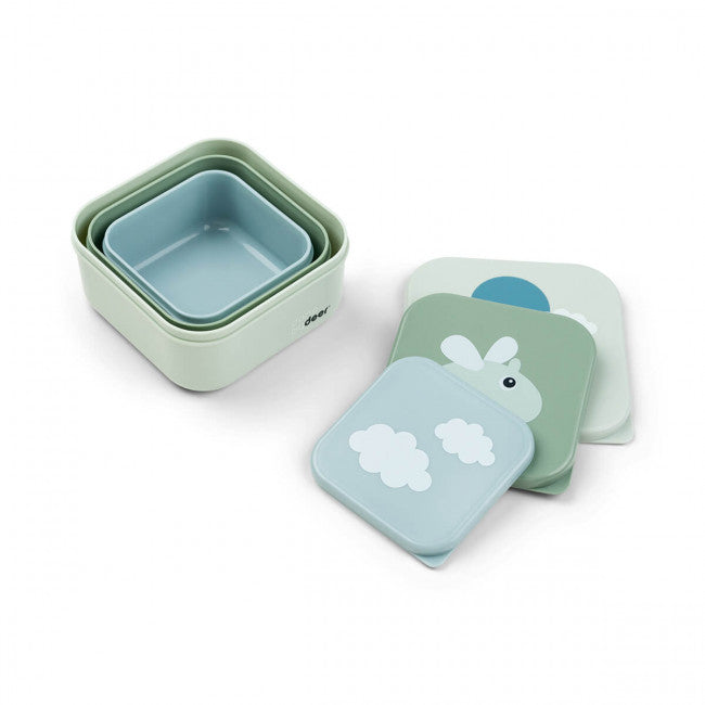 Done By Deer set 3 snackdoosjes Happy Clouds Green vooraanzicht