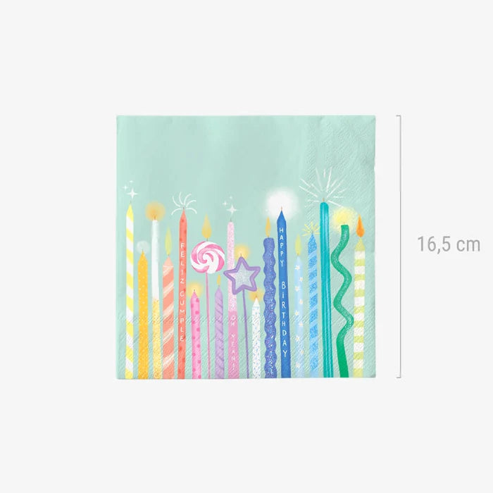 Oh Yeah servetten Birthday Candles 33x33 cm, set van 20, bij De Gele Flamingo