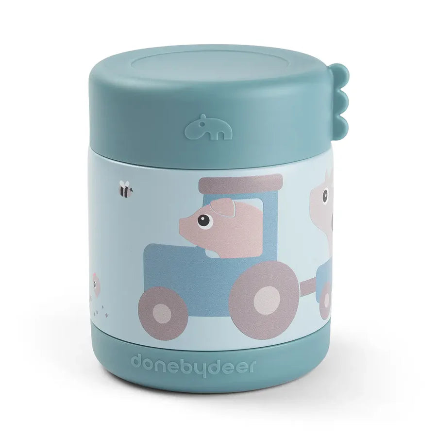 Done By Deer thermische food jar Tiny Farm Blue vooraanzicht