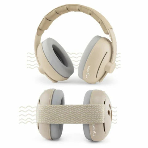 Zazu gehoorbescherming Baby en Junior 2-in-1 in taupe, geluidsdemping tot 25 dB, bij De Gele Flamingo