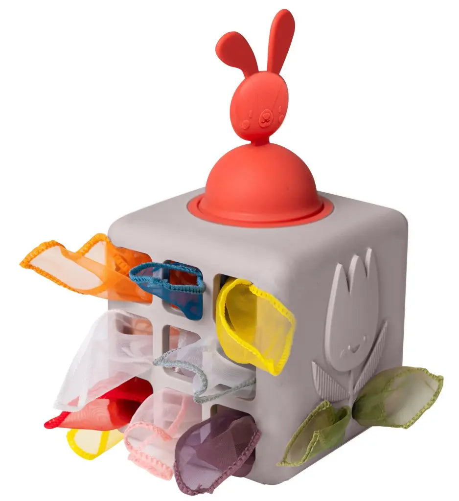 Taf Toys Pop-Up Tissue Box met zes speelse kanten voor peuters, te koop bij De Gele Flamingo.
