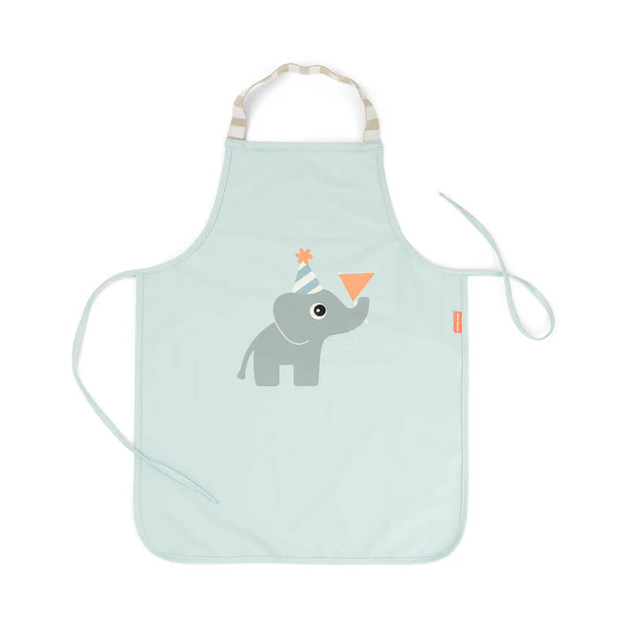 Done By Deer waterproof kinderschort Celebration Blue met elastische halslus, bij De Gele Flamingo.