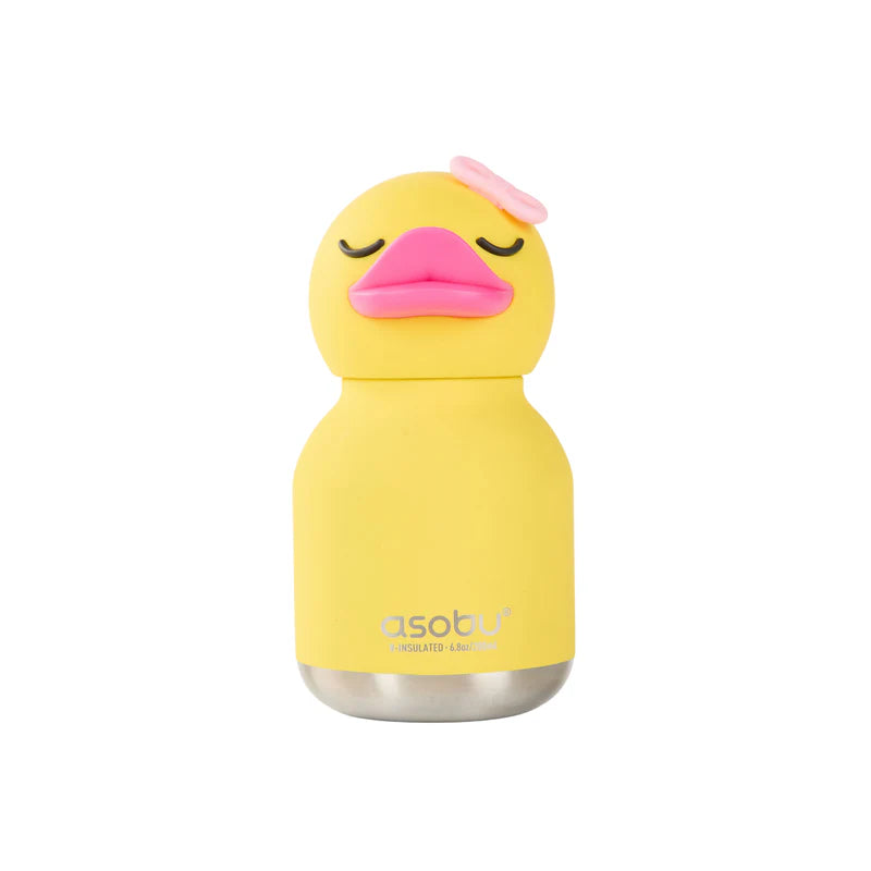 Asobu Mini Bestie drinkfles sleutelhanger van 200 ml met eend karakter-head, bij De Gele Flamingo.