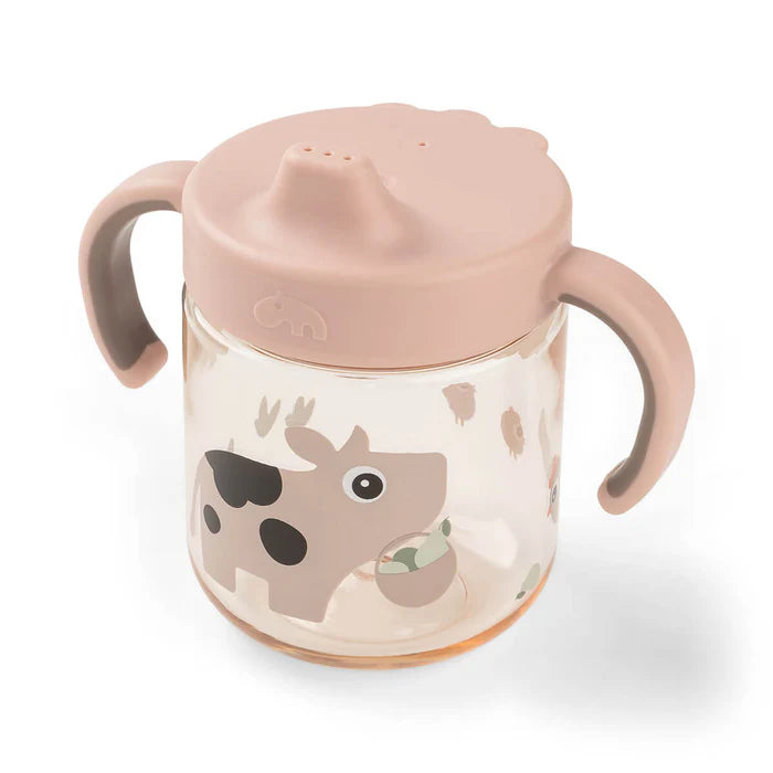 Done By Deer Leer Drinkbeker Tiny Farm Powder, eerste beker voor zelfstandig drinken, bij De Gele Flamingo.