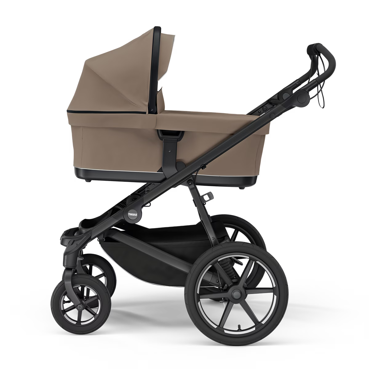 Thule reiswieg in Tinted Taupe voor baby's van 0 tot 6 maanden, verkrijgbaar bij De Gele Flamingo.
