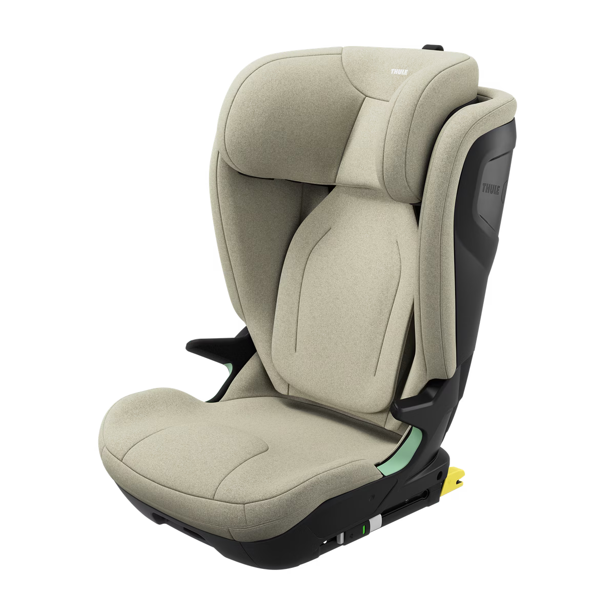 Thule Palm i-Size kinderautostoeltje in Soft Beige met hoge rugleuning bij De Gele Flamingo