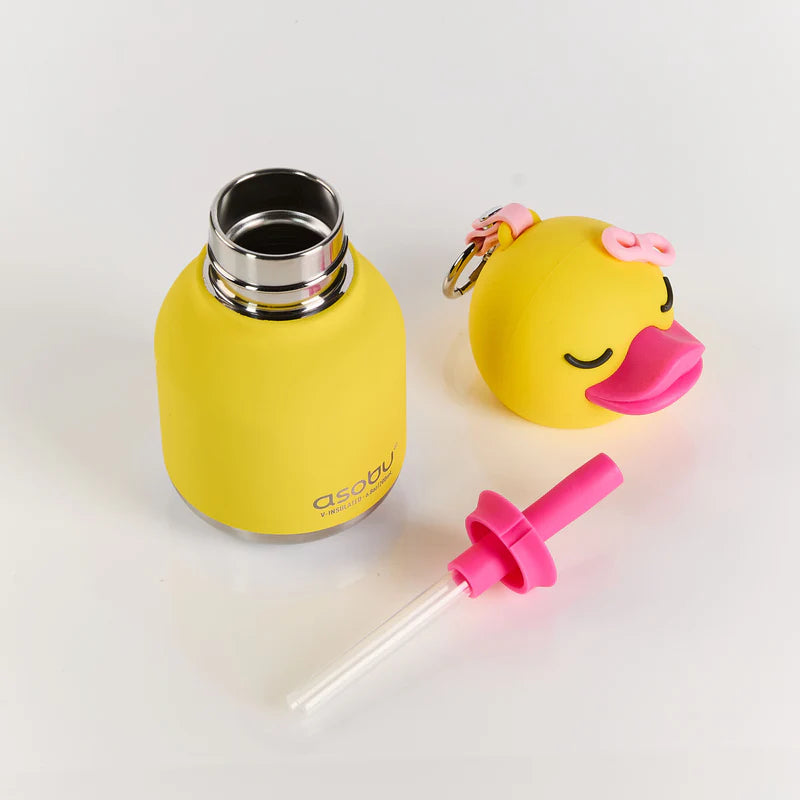Asobu Mini Bestie drinkfles sleutelhanger van 200 ml met eend karakter-head, bij De Gele Flamingo.