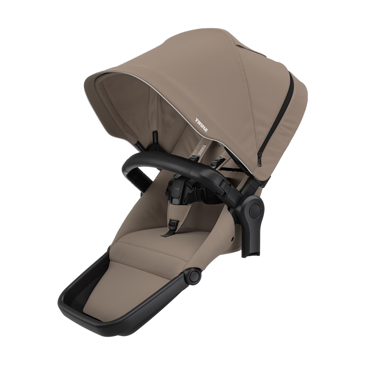 Thule Sleek 2 Sibling Seat in Tinted Taupe On Black, tweede zit bij De Gele Flamingo.