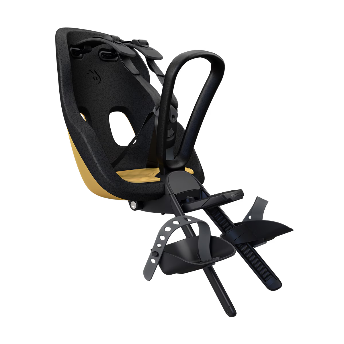 Thule Yepp Nexxt 2 Mini fietsstoel voorop in Burnished Yellow, bij De Gele Flamingo