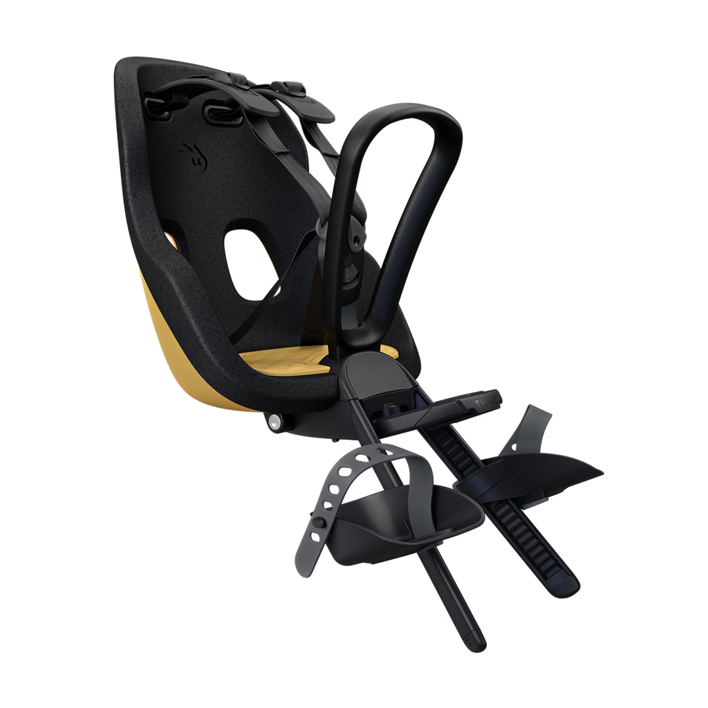 Thule Yepp Nexxt 2 Mini fietsstoel voorop in Burnished Yellow, bij De Gele Flamingo