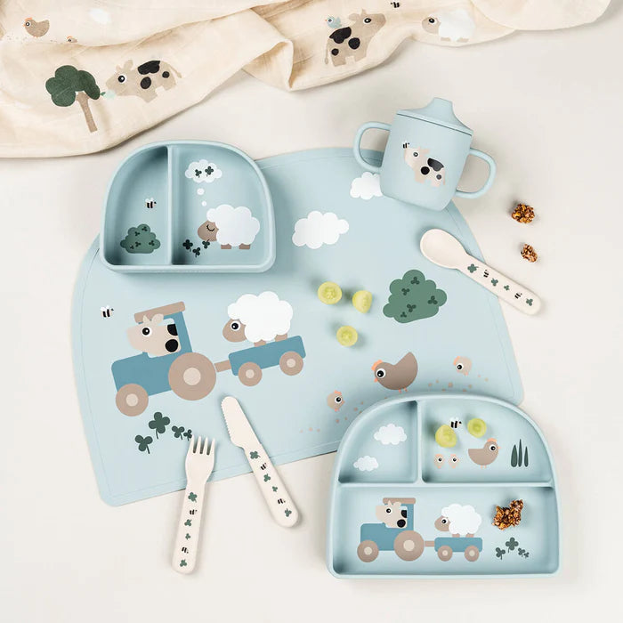 Done By Deer Stick&Stay Bordje met Vakjes Tiny Farm Blue in blauw, bij De Gele Flamingo.
