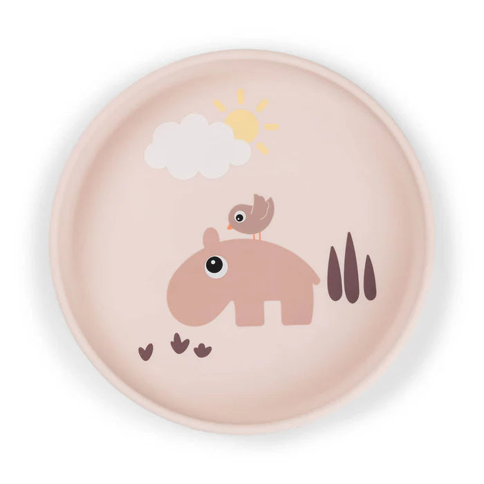 Done By Deer Silicone Stick&Stay Bordje Playground Powder met sterke zuignap, De Gele Flamingo.