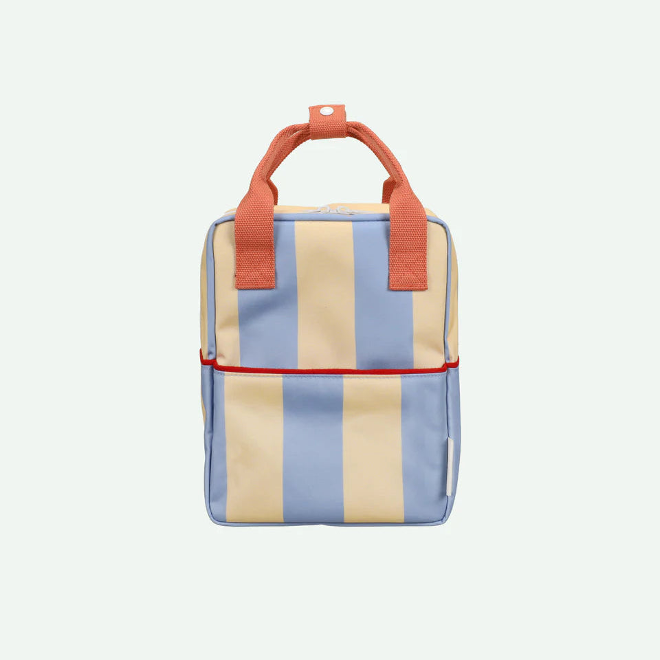 Sticky Lemon rugzak klein Envelope in Stripes Cloud Blue en Twiggy Beige, 20 x 13 x 26 cm, De Gele Flamingo