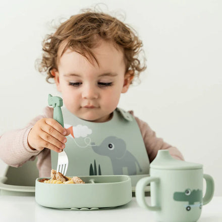 Sterke zuignap onder het Done By Deer Stick&Stay Kommetje Playground Green, bij De Gele Flamingo.